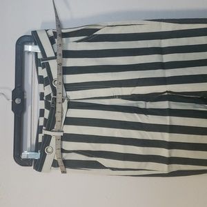 Uniq New Women's Pants Stripe Grey and White With Belt Straight Leg with Pockets